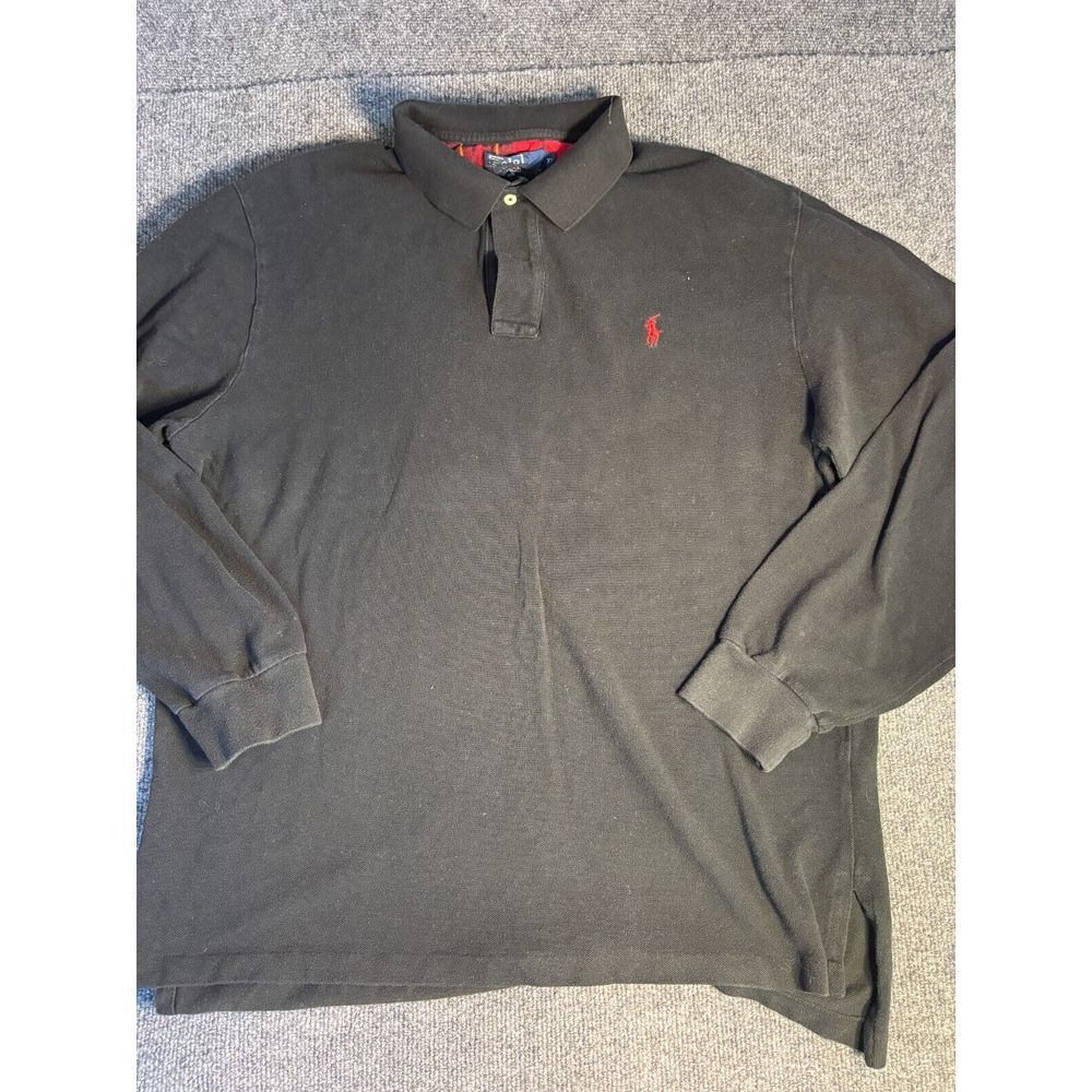 Polo by Ralph Lauren Polo Shirt Men XL Black Knit High Low Slit Long Sleeve Pony